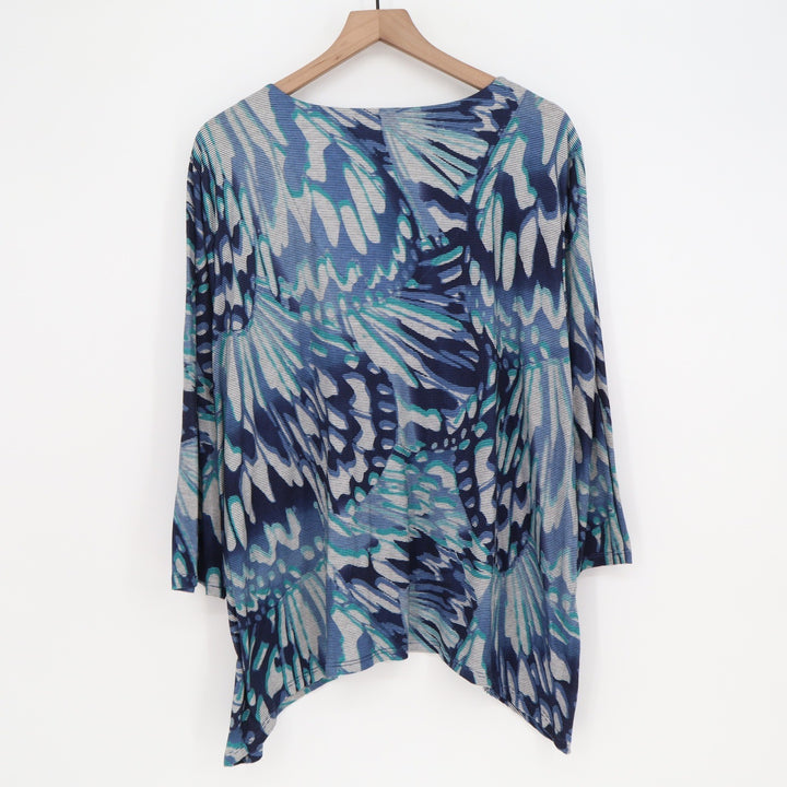 Alfred Dunner Top Womens 2X Blue Butterfly Wing Studded V-Neck Excellent