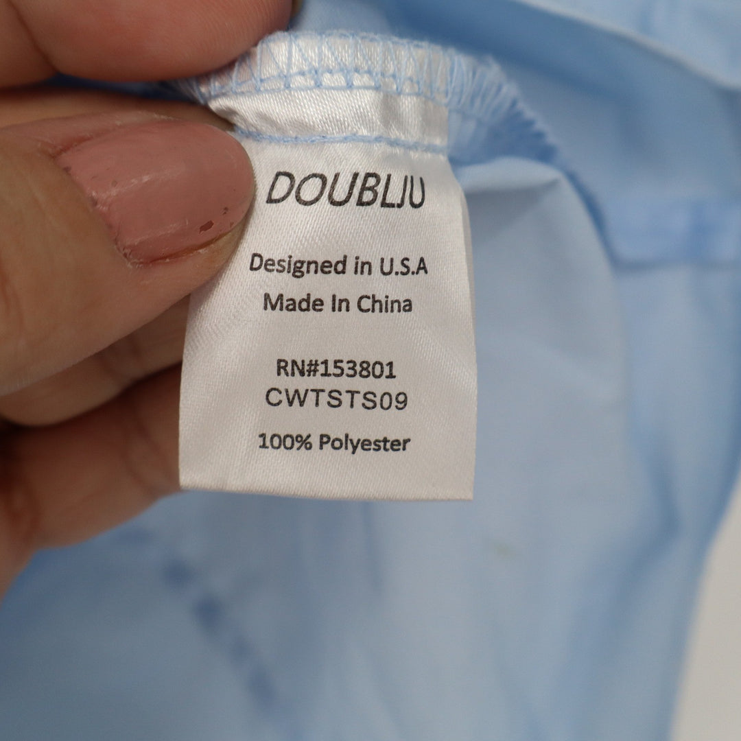 Doublju Womens 3/4 Sleeve Button Up Shirt Light Blue Size M Solid