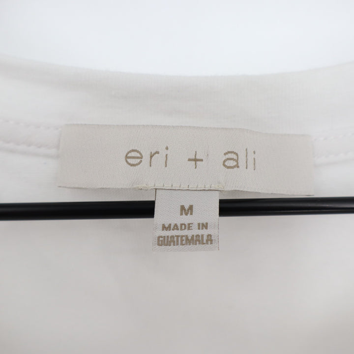 Eri + Ali Tank Top Womens Medium White Flare Hem Round Neck Wide Strap Pullover