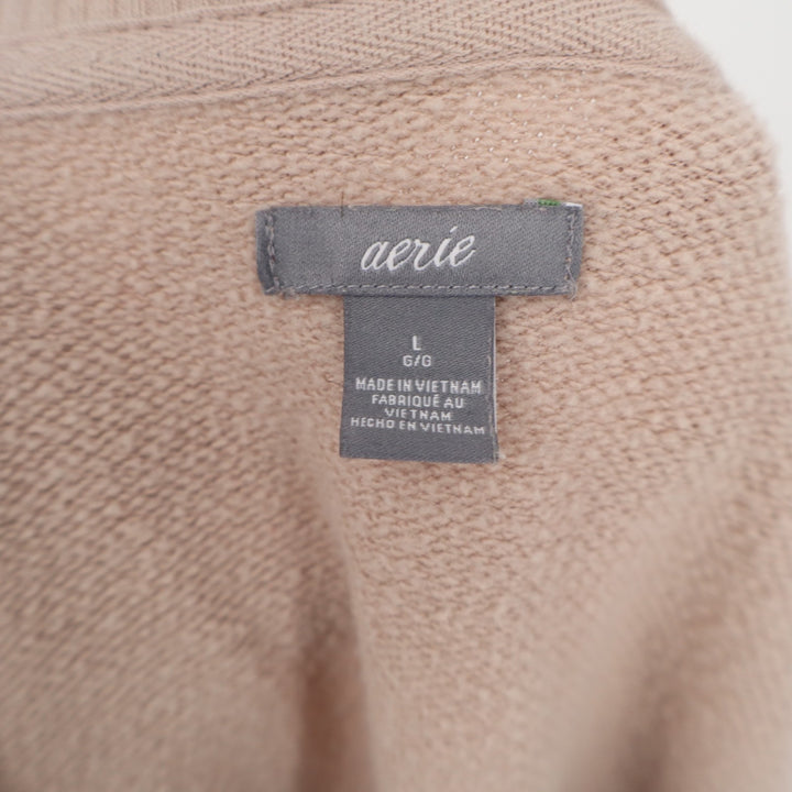 Aerie Sweatshirt Womens Large Brown Cotton Ribbed High Low Hem Raglan Sleeve