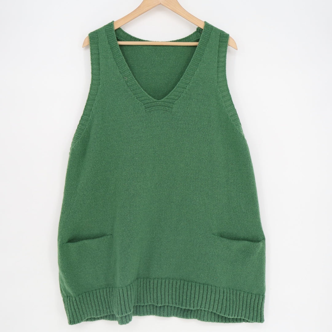 Sweater Vest Womens 1XL Sage Green Knit Pockets Ribbed V-Neck Pullover
