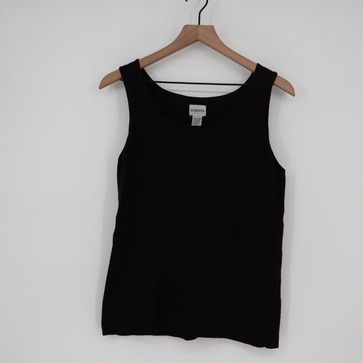 Chicos Black Knit Tank Top Sleeveless Scoop Neck Size 1