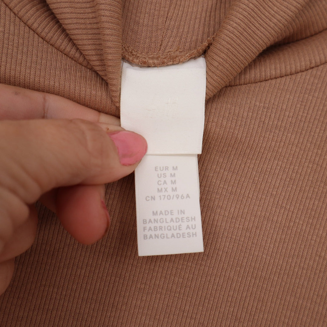 H&M Bodysuit Womens M Turtleneck Tan Long Sleeve Ribbed Cotton Excellent