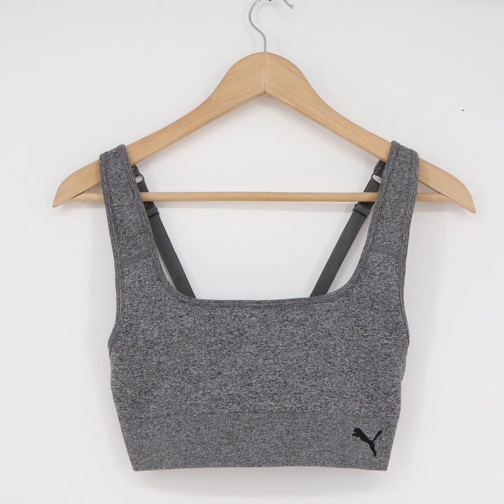 Puma Womens Seamless Sports Bra Heather Grey Square Neck Adjustable Straps M