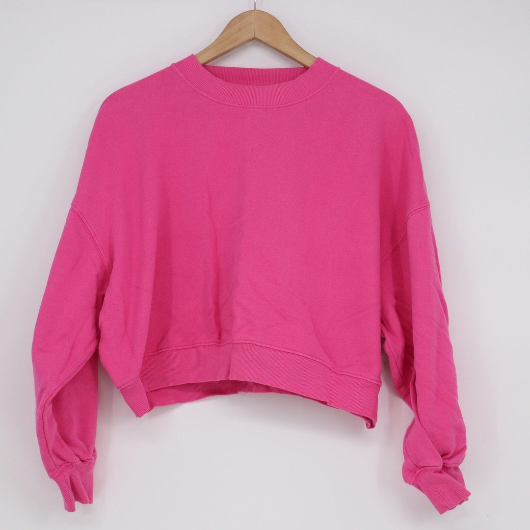 Old Navy Womens Hot Pink Cropped Sweatshirt Relaxed Crew Neck Fleece Medium