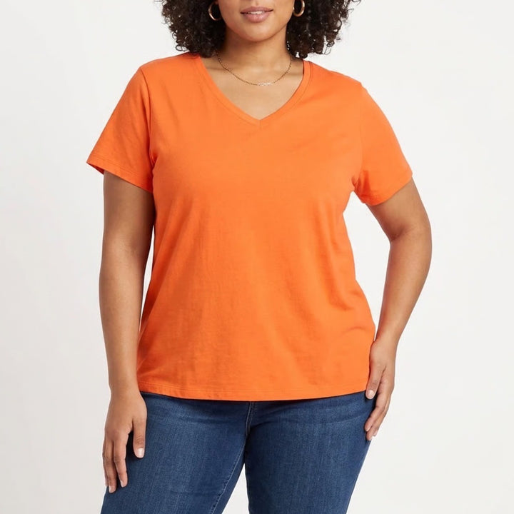 JMS Just My Size by Hanes Essentials Orange V-Neck T-Shirt Womens 4X