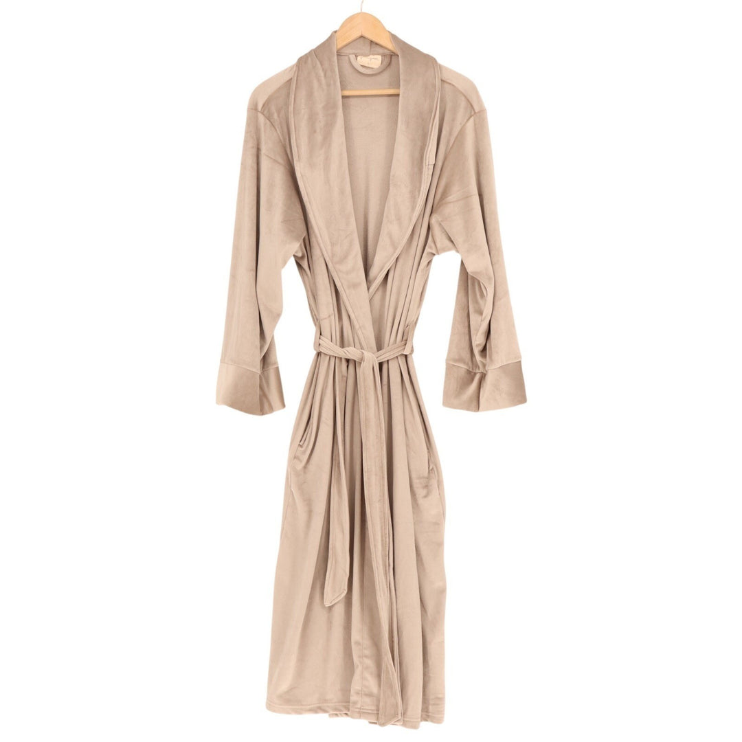 Pure Fiber Wrap Bathrobe Unisex Large Beige Stretch Fleece Tie Belt Shawl Collar