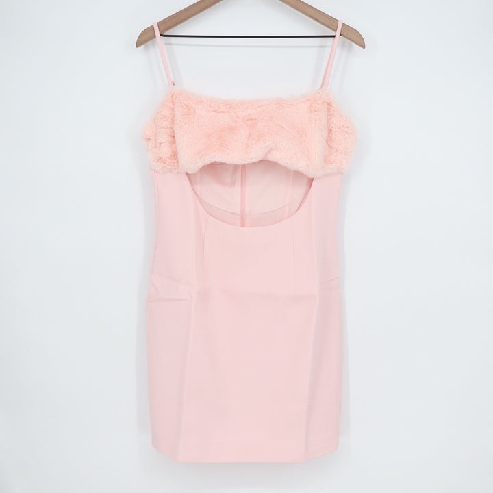 Naked Wardrobe The Statement Light Pink Faux Fur Cutout Mini Dress L