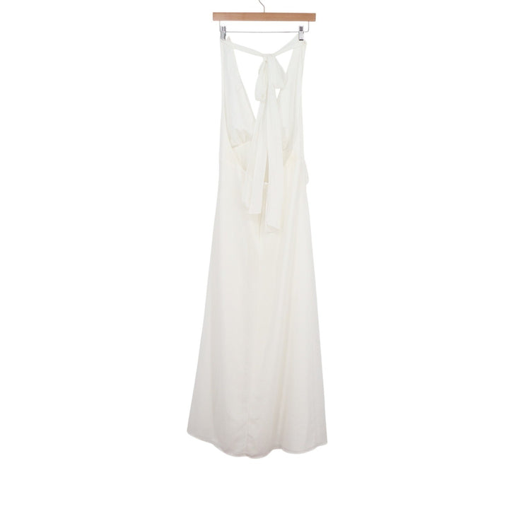 SHEIN White Halter Neck Maxi Dress XL US 12 Draped Waist Tie Back