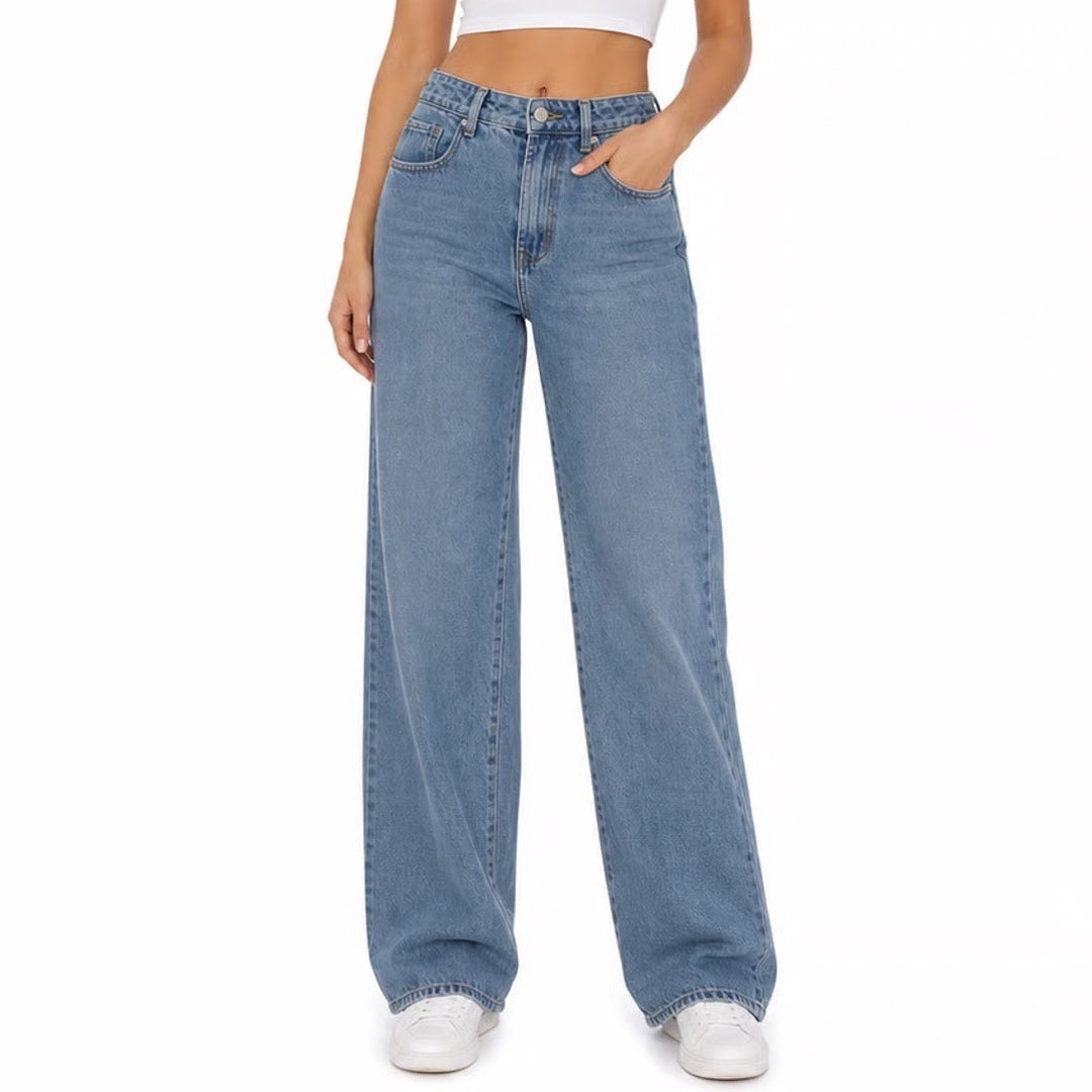 SHEIN Women XS Light Wash High Waisted Wide Leg Denim Jeans Baggy Streetwear