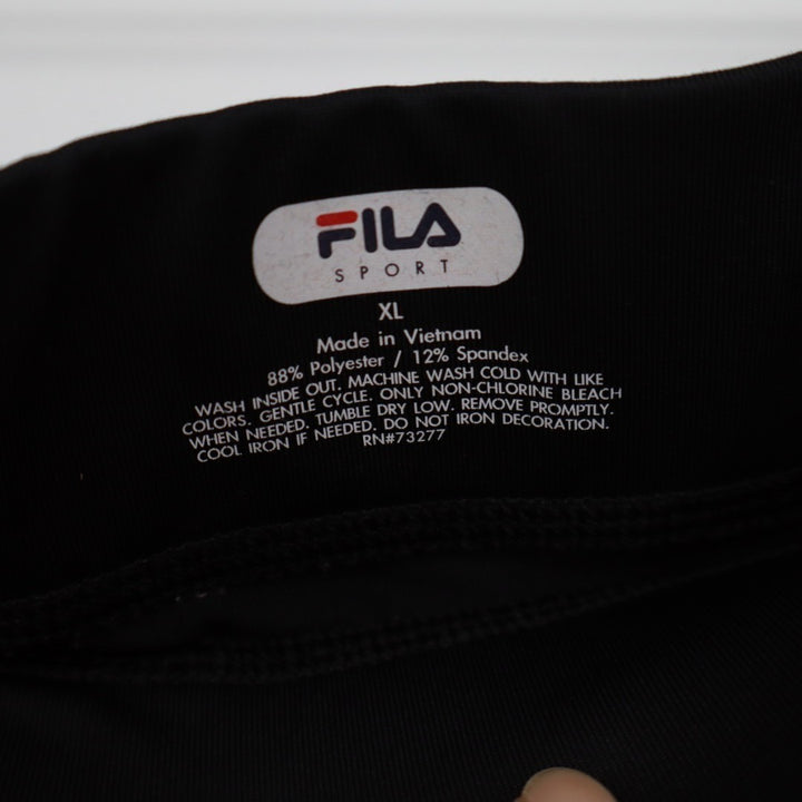 Fila Ankle Leggings Womens XL Black Stretch Elastic Waist Rainbow Stitch Workout