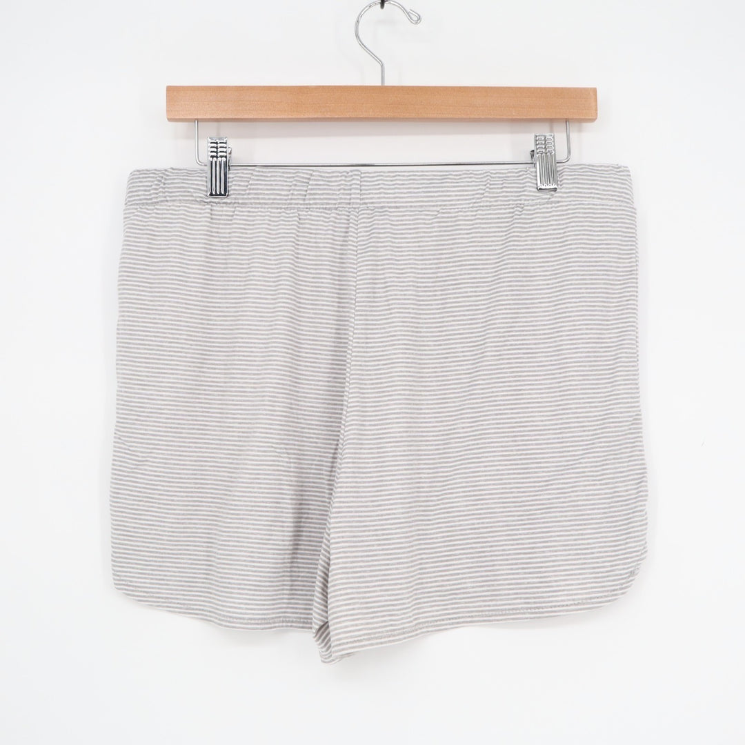 Tahari Pajama Shorts Women Large Gray Striped Stretch Drawstring Waist Sleepwear