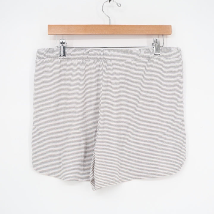 Tahari Pajama Shorts Women Large Gray Striped Stretch Drawstring Waist Sleepwear