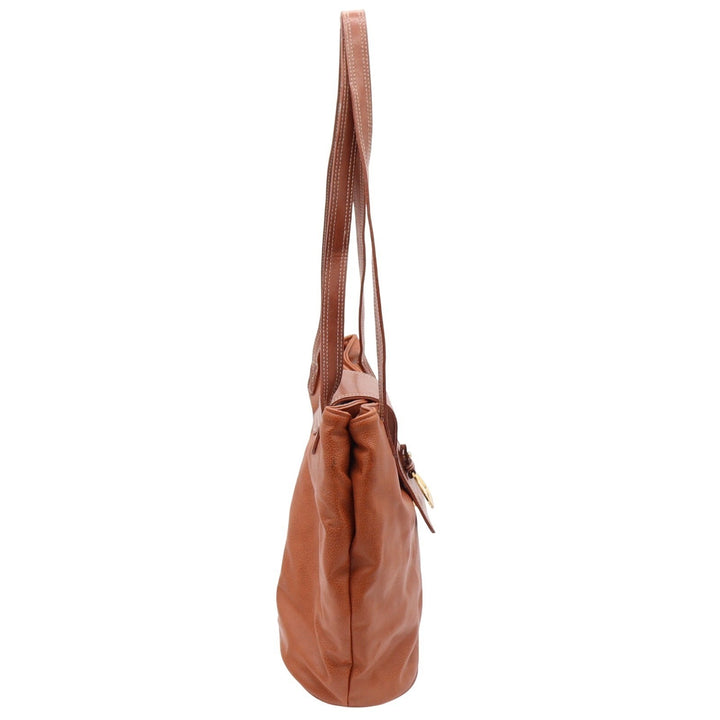 Leslie Fay Shoulder Bag Womens Medium Brown Leather Stirrup Hardware Good