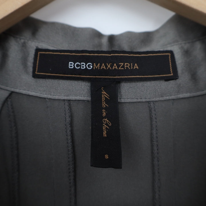 BCBGMAXAZRIA Blouse Top Womens Small Gray Silk Stretch Pintuck Detail V Neck