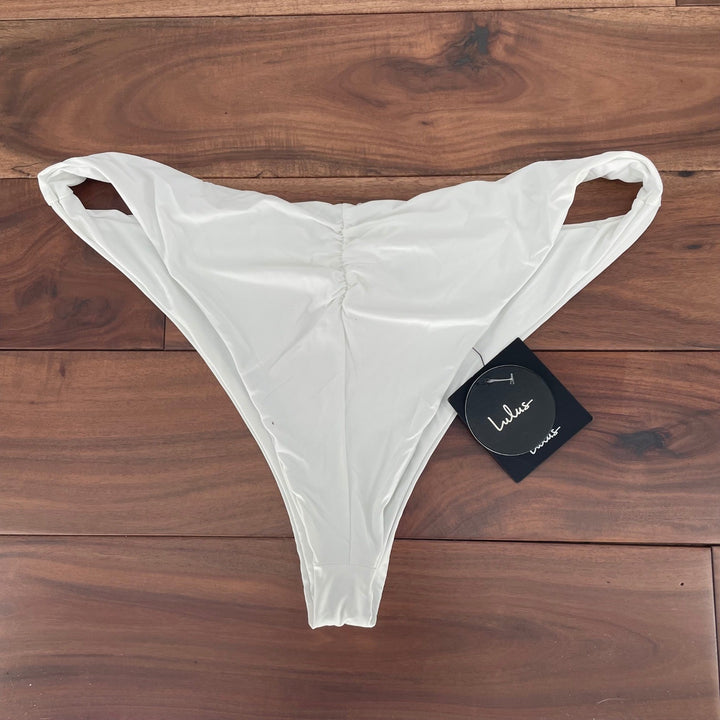 Lulus White Ruched High Cut Bikini Bottoms Swimwear XL