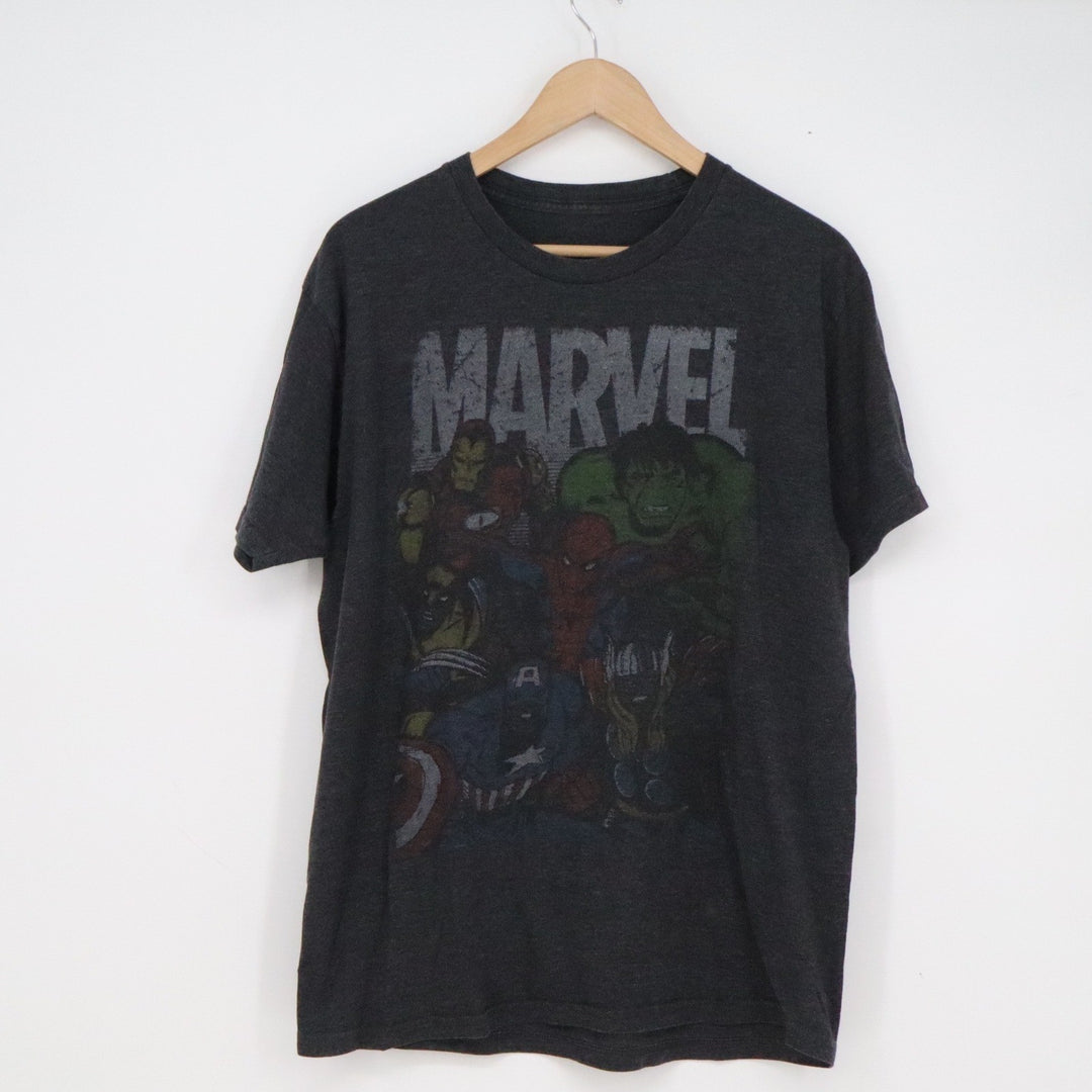 Marvel Avengers Graphic T-Shirt Mens Large Charcoal Grey Mad Engine Distressed L