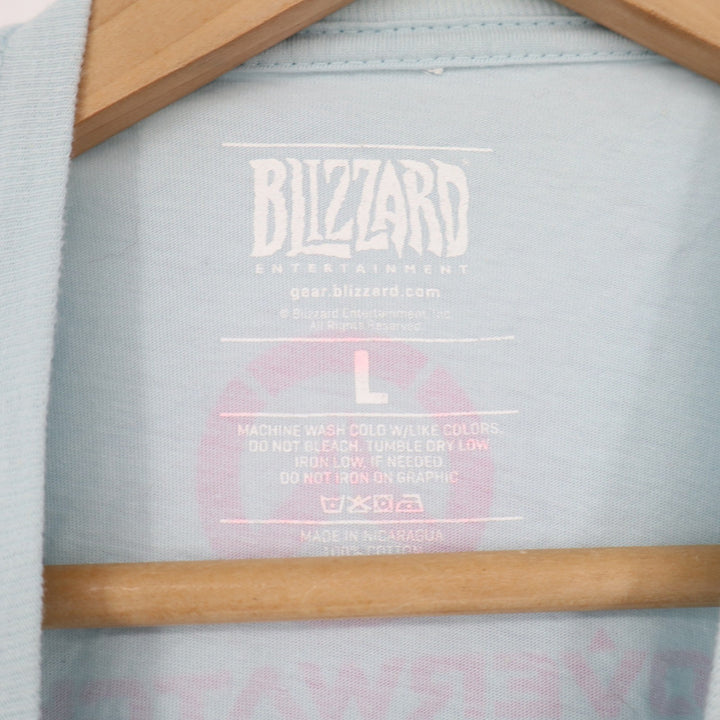 Blizzard T-Shirt Mens L Overwatch D.Va Graphic Light Blue Gamer Tee Excellent