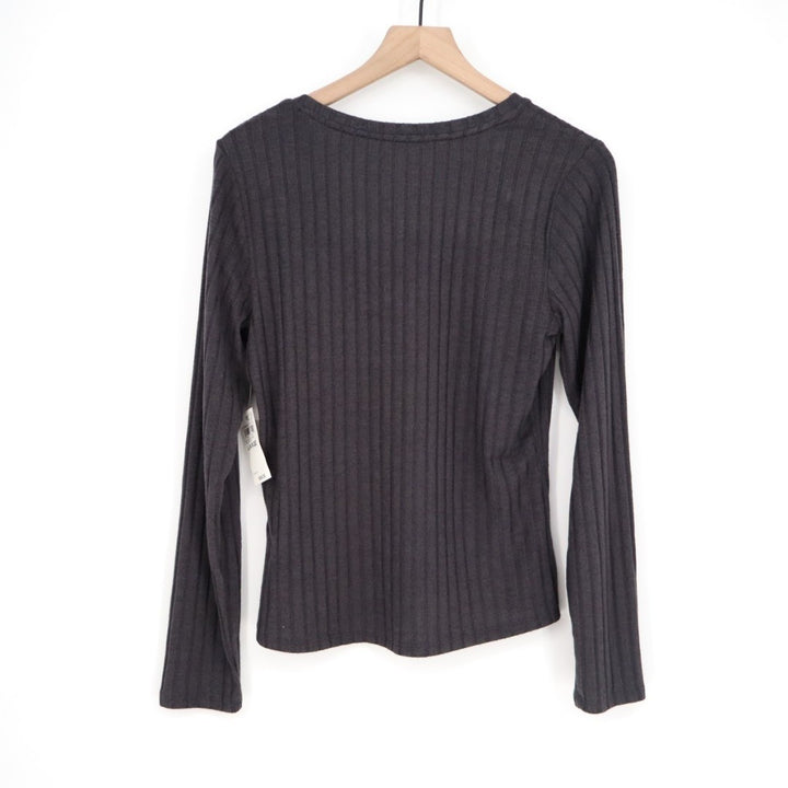 State Of Day Intimates Sleep Top Womens L Faded Black Stretch Ribbed Henley Neck