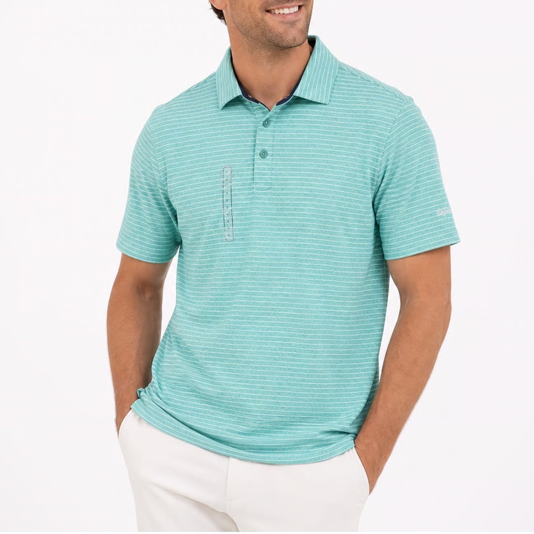 Walter Hagen Mens P11 Classic Stripe Polo Shirt Aquatic Teal White Small