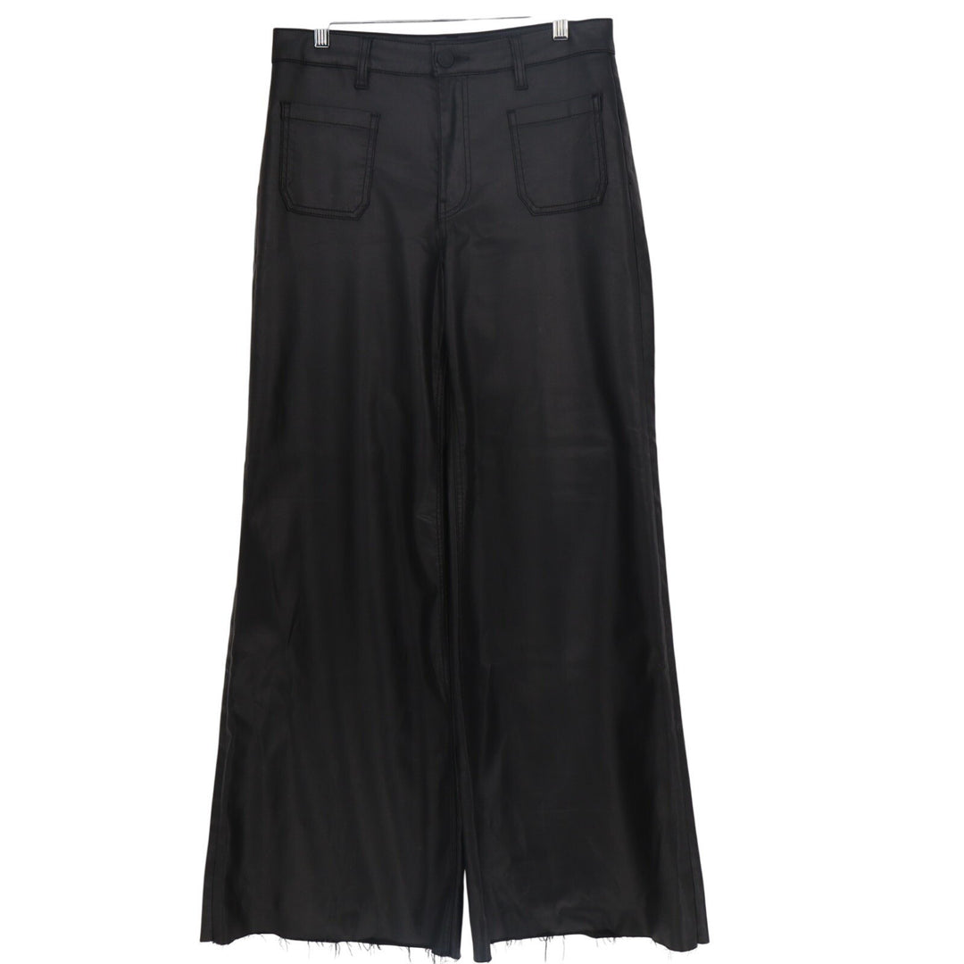 Kut From The Kloth Pants Womens 8 Black Raw Hem Patch Pockets High Rise Wide Leg