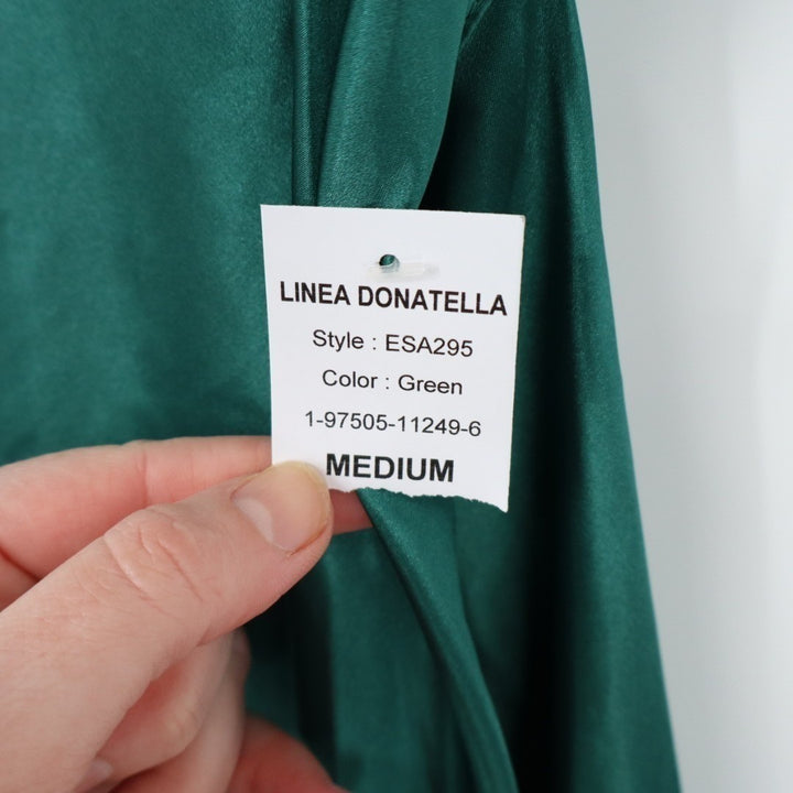 Linea Donatella Babydoll Dress Women Medium Green Stretch V-Neck Spaghetti Strap