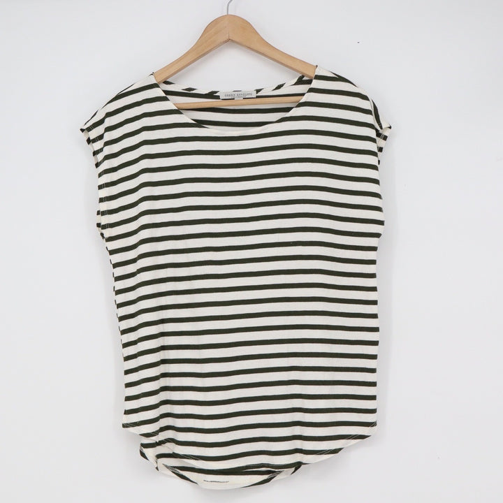 Green Envelope Los Angeles Olive Green Striped Cap Sleeve Top Size L