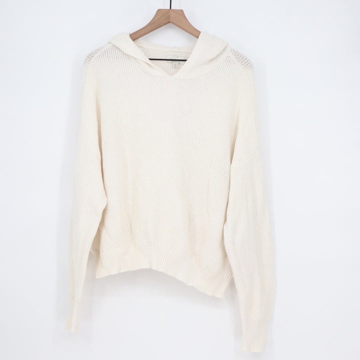 Lucky Brand Cream Knit Pullover Hoodie Sweater Cotton Blend Large KLC4206