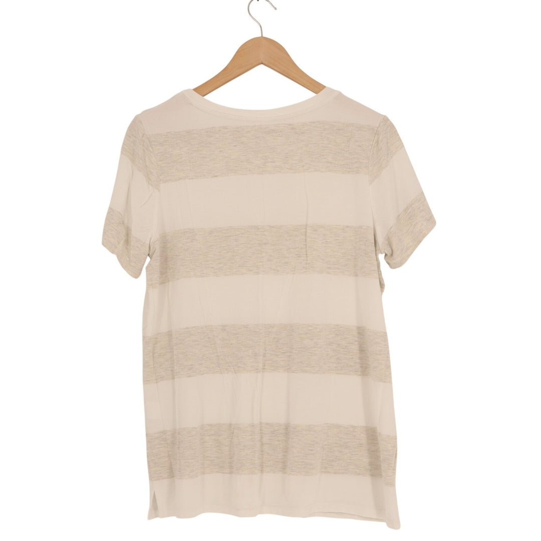 Market & Spruce T Shirt Womens Medium Off White Gray Striped Rayon Stretch Top
