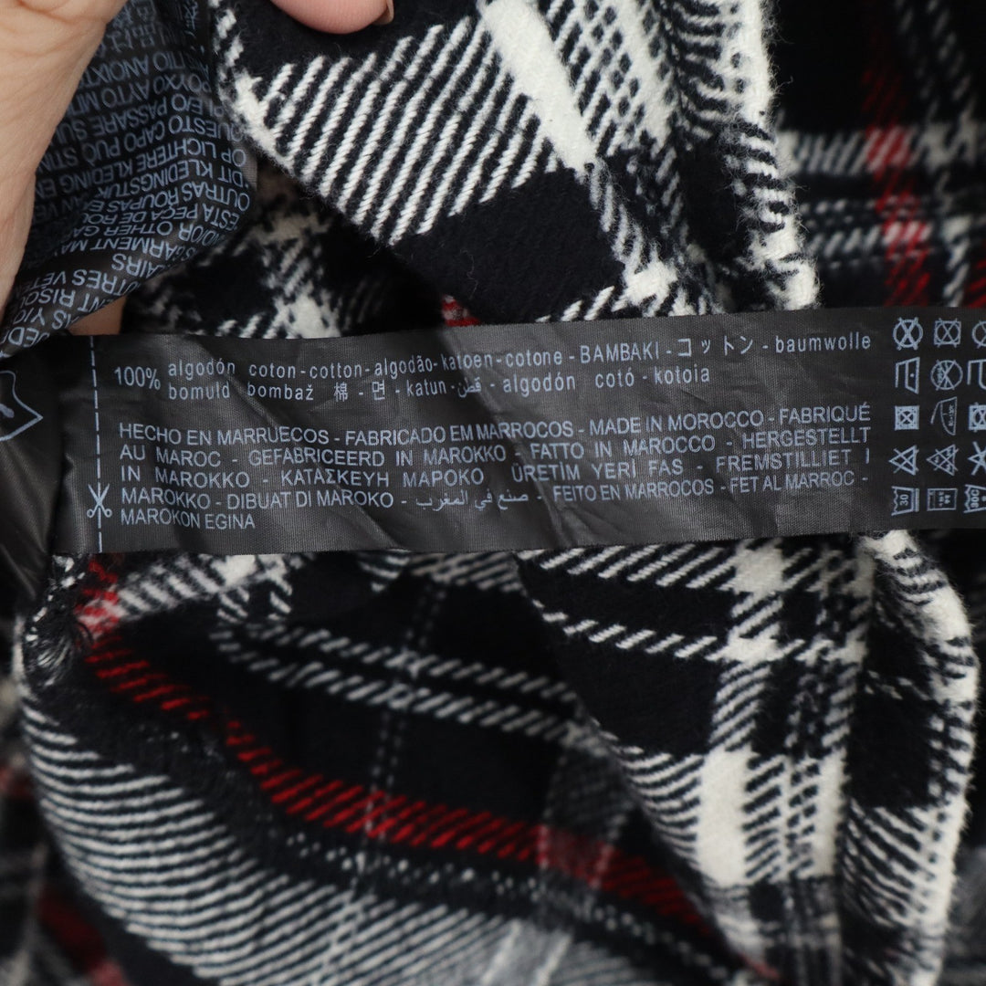 Zara Mens Relaxed Fit Hooded Flannel Shirt Plaid Black Red White Medium 12045