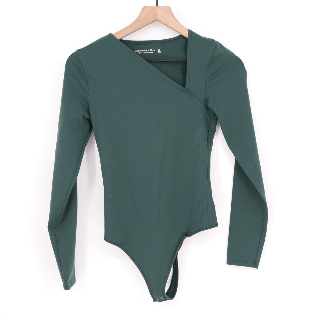 Abercrombie & Fitch Bodysuit Womens XS Emerald Green Stretch Casual Long Sleeve