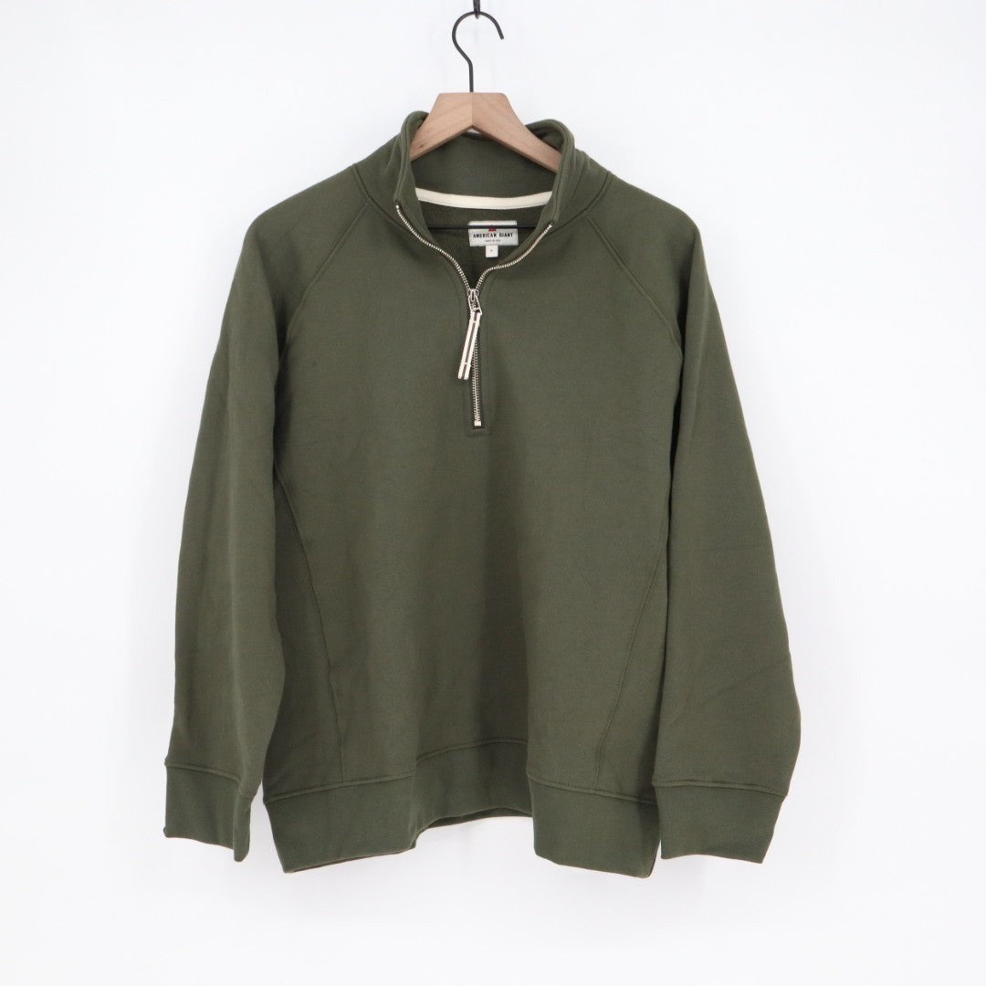 American Giant Midweight Sweatshirt Womens Large Olive Green Half Zip Mock Neck