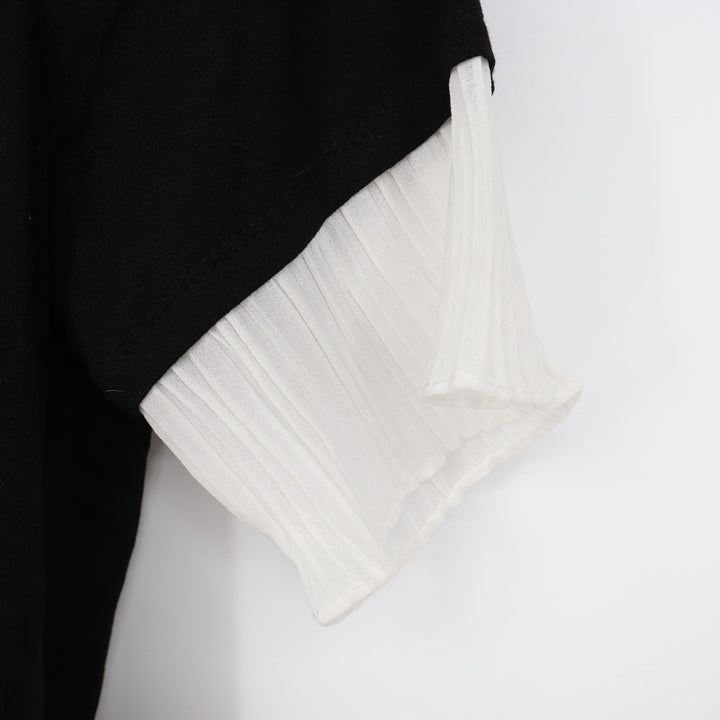 Misia Blouse Womens PM Black White Stretch Contrast Collar Casual Short Sleeve