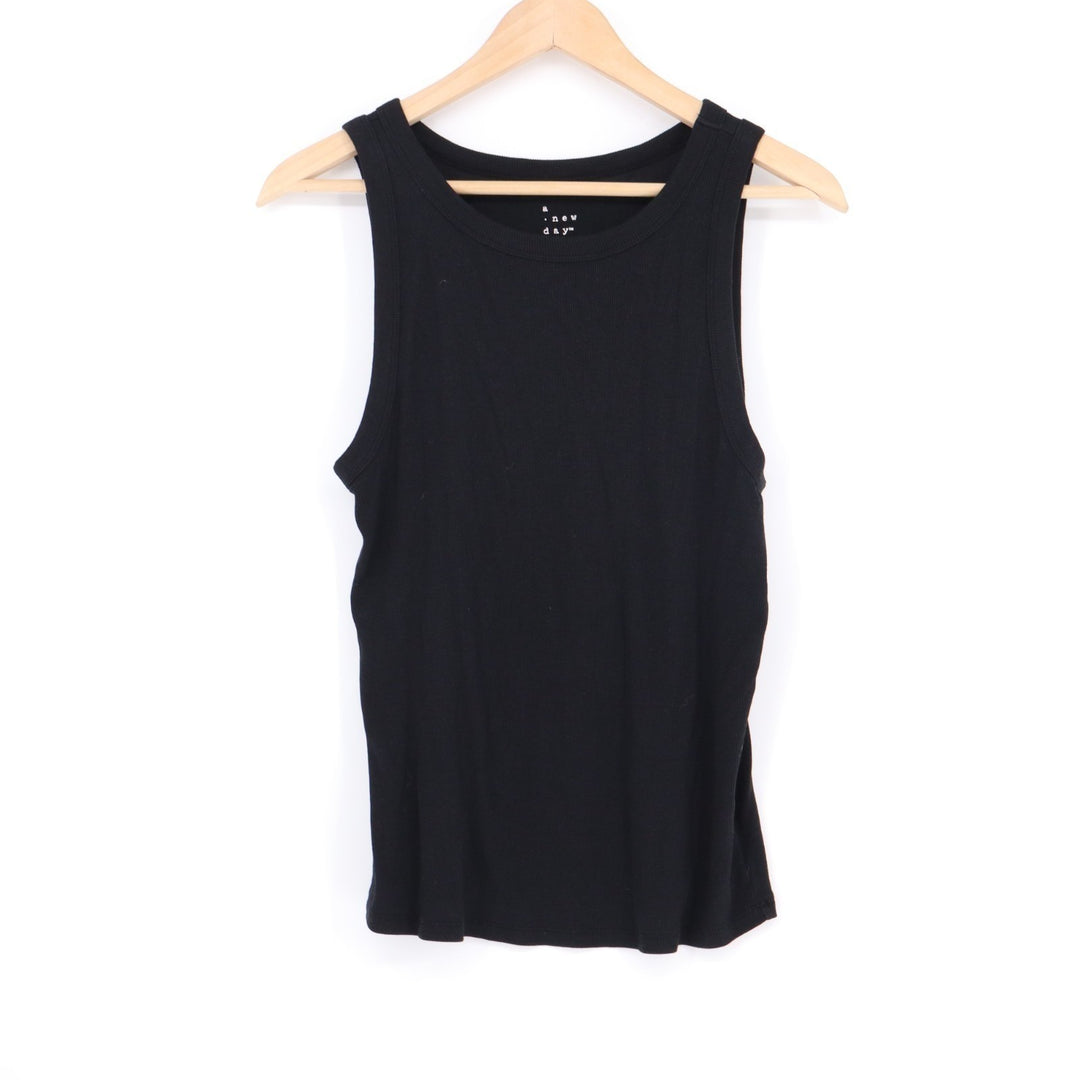A New Day Tank Top Women 2XL Black Cotton Stretch Ribbed Knit Scoop Neck Workout