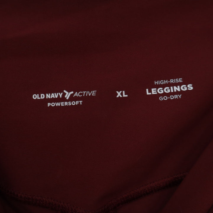 Old Navy Active Powersoft High Rise Leggings Burgundy XL Go-Dry Pockets Maroon