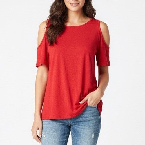 LOFT Red Cold Shoulder Short Sleeve T Shirt Top Size Medium