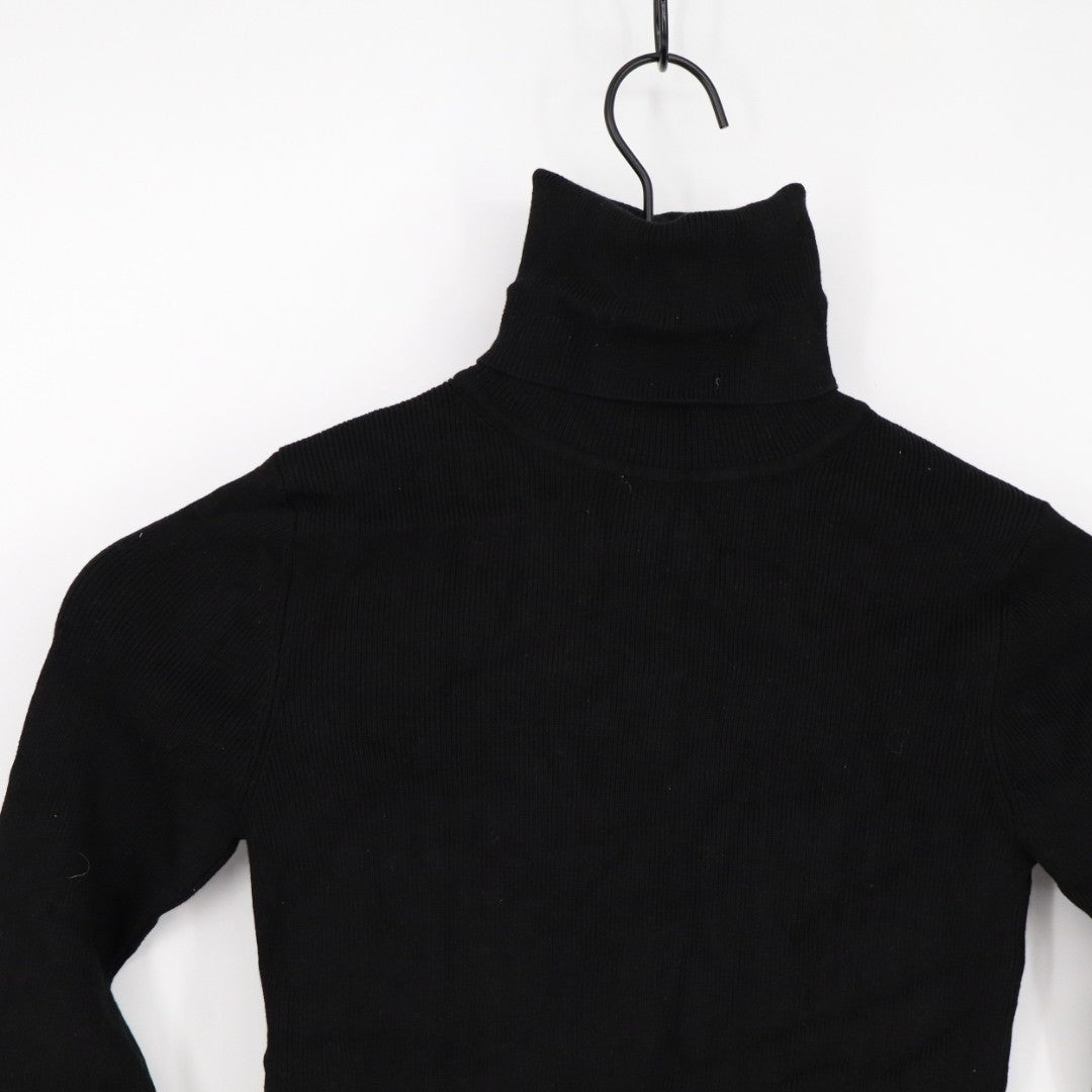 Zara Crop Sweater Womens Small Black Knitted Turtleneck Long Sleeve Pullover