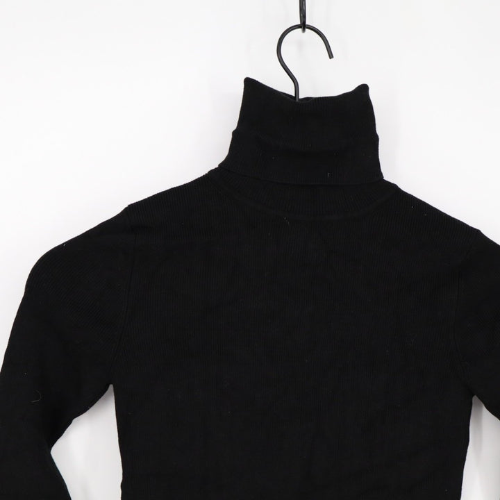 Zara Crop Sweater Womens Small Black Knitted Turtleneck Long Sleeve Pullover