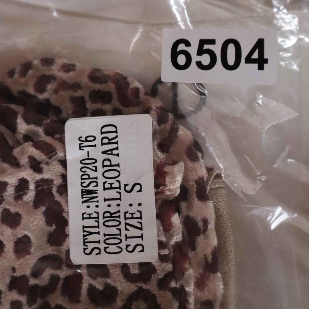 Naked Wardrobe Leopard Print Long Sleeve Crop Top Small Smocked Back