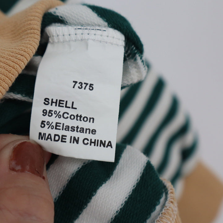 BTFBM Green White Striped Crewneck Sweatshirt Large Tan Trim