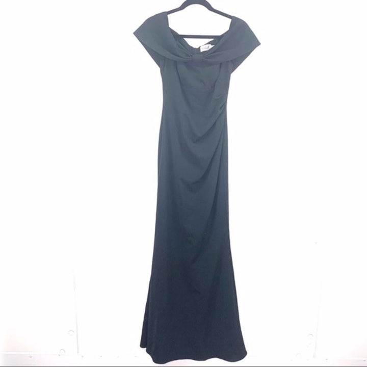 ELIZA J KNOT FRONT OFF THE SHOULDER MAXI DRESS