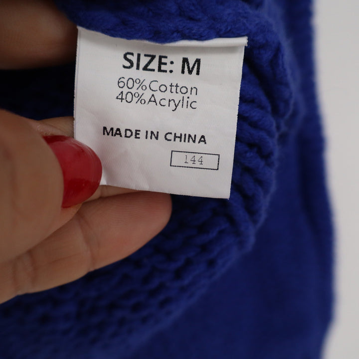 Dokotoo Womens Royal Blue Cable Knit Turtleneck Sweater Relaxed Fit Size M