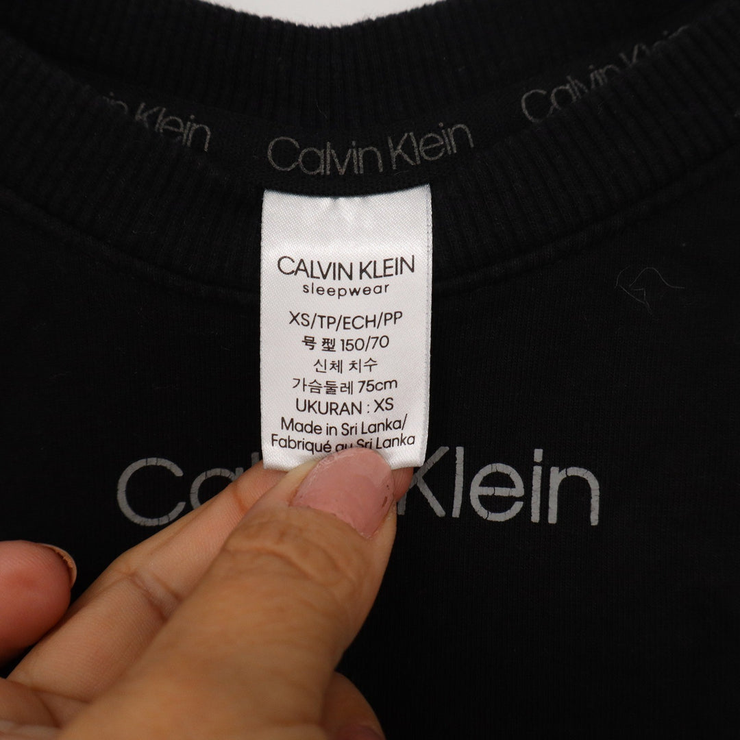 Calvin Klein Womens XS Black Logo Raglan Crewneck Sweatshirt Loungewear Pullover
