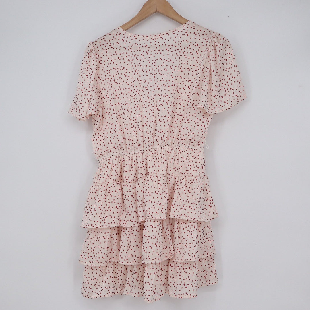 Mi Ami Aniya Q29 Polka Dot Tiered Ruffle Mini Dress Cream Red Mens Size M