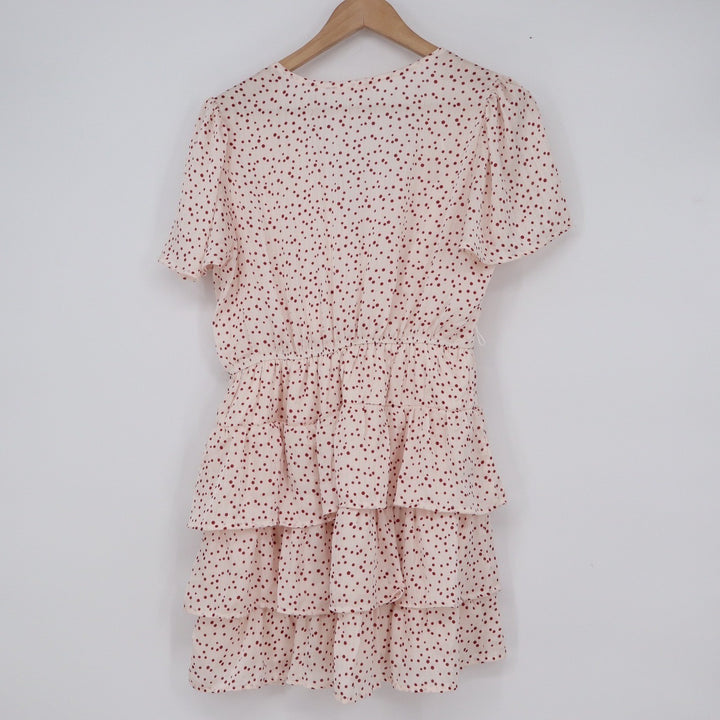 Mi Ami Aniya Q29 Polka Dot Tiered Ruffle Mini Dress Cream Red Mens Size M