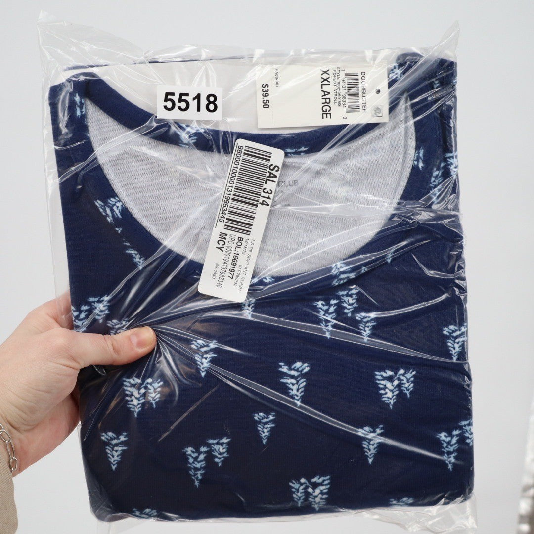 Charter Club Womens XXL Navy Blue Tree Print Long Sleeve Pajama Top