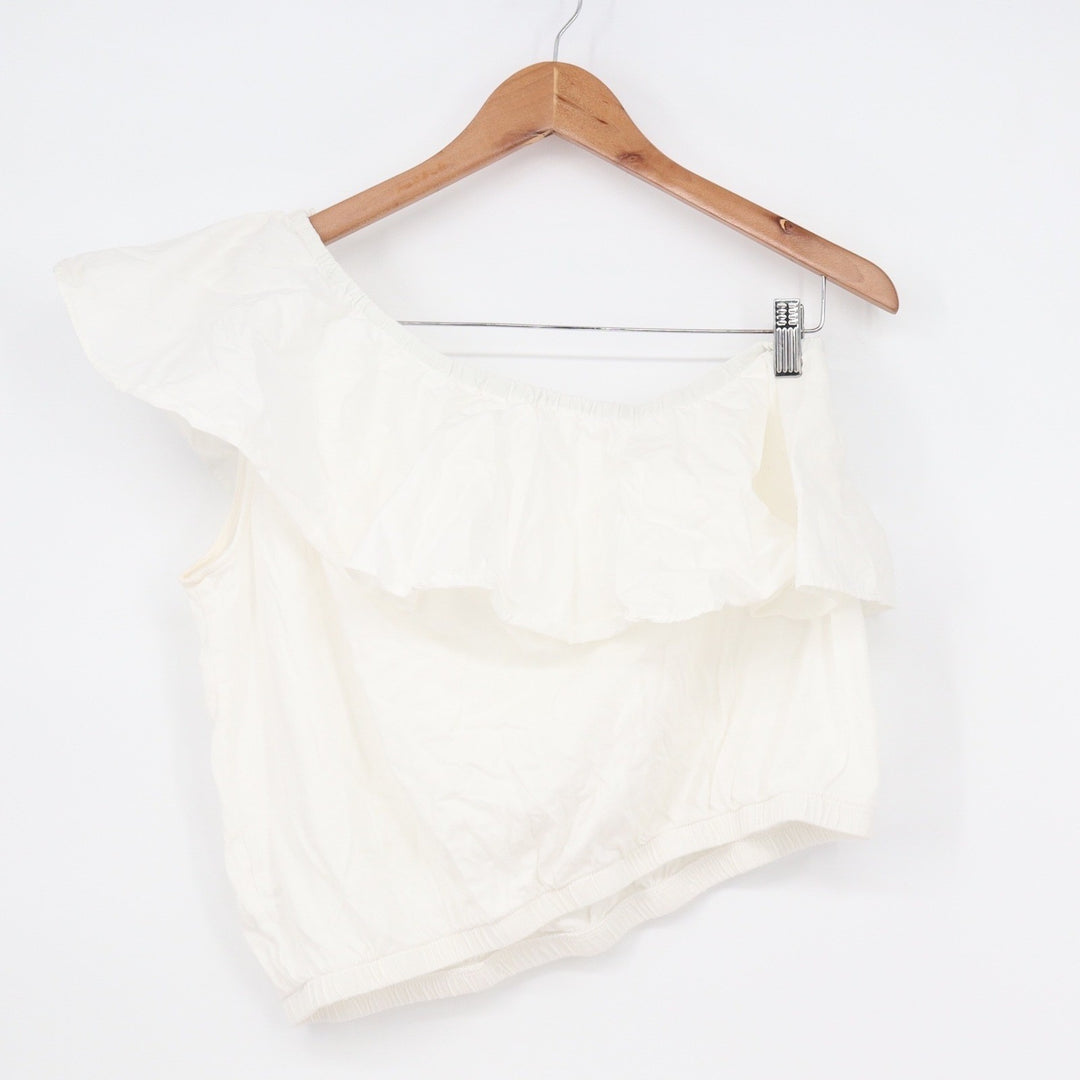 A New Day Womens One Shoulder Ruffle Top White Cotton Modal Size L