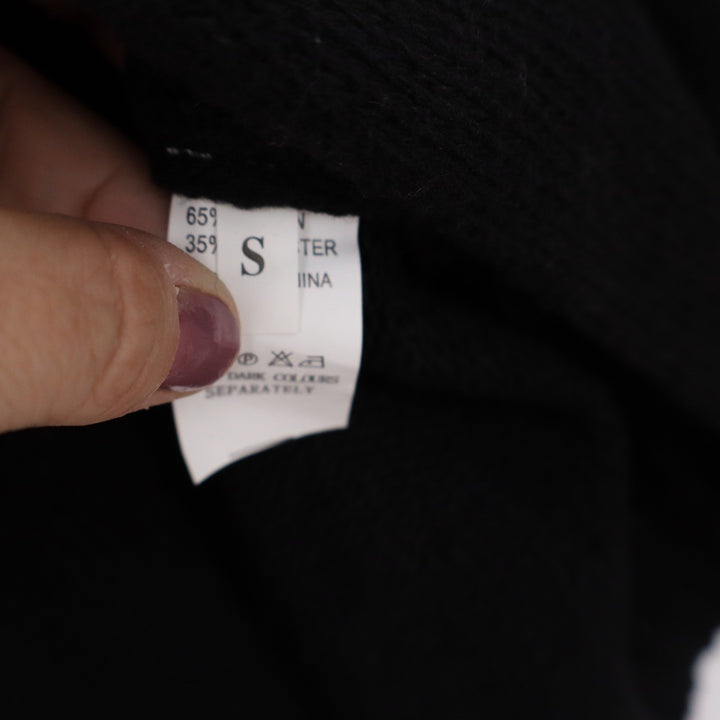 Black Wrap Front V-Neck Knit Sweater Long Sleeve Cotton Blend Relaxed Fit Small