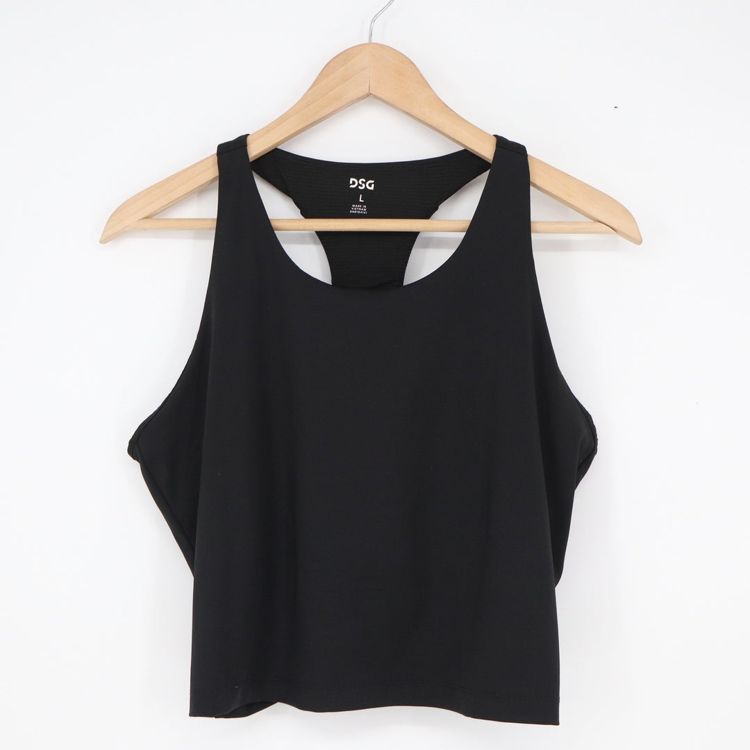 DSG Womens Black Racerback Activewear Tank Top with Shelf Bra Size L IMB0995