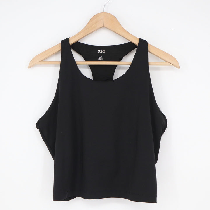 DSG Womens Black Racerback Activewear Tank Top with Shelf Bra Size L IMB0995